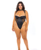 Load image into Gallery viewer, Josephine High Leg Teddy w/Removable Fishnet Collared Harness Black 3X