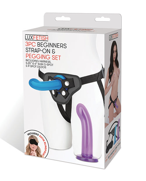 Bild in den Galerie-Viewer laden, Lux Fetish 3 pc Beginners Strap On & Pegging Set - Multi Color