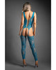 Indlæs billede i gallerifremviser, Sheer Everlasting Lace Bodystocking With Attached Stockings G String Teal Two Piece