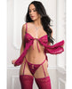 Indlæs billede i gallerifremviser, Ruffled Lace and Mesh Babydoll With Thong, Garters and Stockings Raspberry One Size