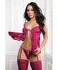 Indlæs billede i gallerifremviser, Ruffled Lace and Mesh Babydoll With Thong, Garters and Stockings Raspberry One Size