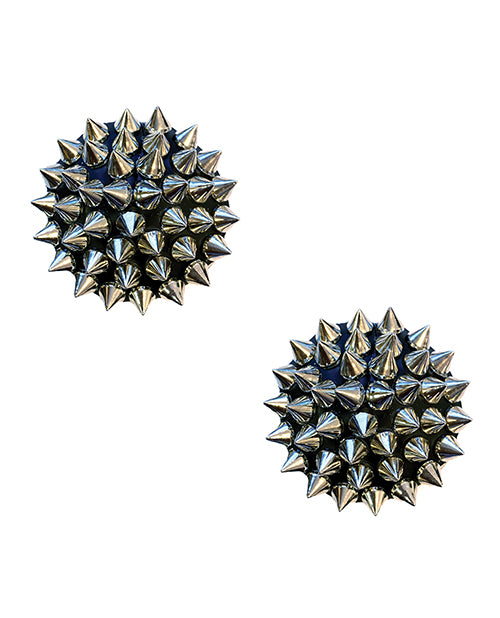 Cargue la imagen en el visor de la galería, Neva Nude Burlesque Bowser Spike Pleather Reusable Silicone Pasties - Silver/Black O/S
