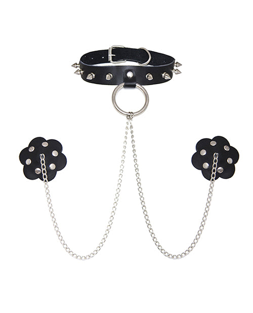 Încărcați imaginea în vizualizatorul Galerie, Neva Nude Burlesque Slave 4 U Chain Neck Choker Leather Reusable Silicone Pasties - Black O/S