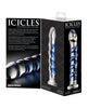 Afbeelding laden in Galerijviewer, Icicles nr. 5 met de hand geblazen glazen massager - helder met blauwe wervelingen