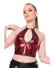 Load image into Gallery viewer, Darque Metallic Wet Look Keyhole Halter Top - Red/Black XL
