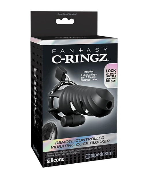 Load image into Gallery viewer, Fantasy C Ringz Remote Controlled Vibrating Cock Blocker Black