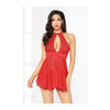 Load image into Gallery viewer, Lace Mesh Babydoll w/Strappy Waist & Panty w/Criss Cross Waistband Red XL