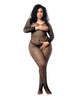 Load image into Gallery viewer, Long Sleeved All Over Fishnet Body Stocking Black QN