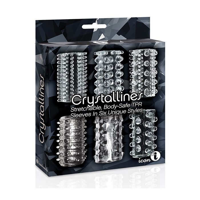 Cargue la imagen en el visor de la galería, Nines Crystalline TPR Cock Sleeve 6 Pack Clear Body Safe