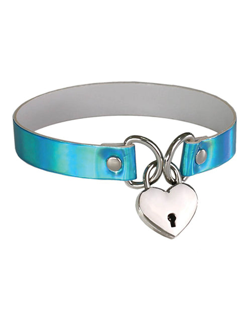 Load image into Gallery viewer, Plesur Heart Lock Collar - Holographic Blue