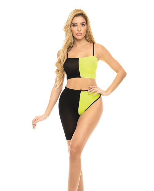 Load image into Gallery viewer, Pink Lipstick Block You Out Bandeau & Bottom Black/Yellow O/S
