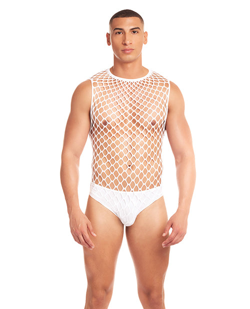 Bild in den Galerie-Viewer laden, Rainbow Party Full Effect Large Mesh Unitard 2 pc Set w/Thong - White S/M