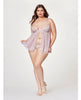 Bild in den Galerie-Viewer laden, Sheer Mesh & Lace Demi Cup Babydoll & Thong Lavender 3X/4X