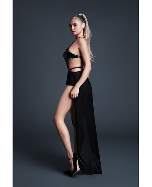 Load image into Gallery viewer, Allure Take Me Latex Look Vinyl and Mesh Teddy w/Attached Skirt - Black MD