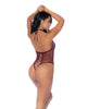 Cargue la imagen en el visor de la galería, Floral Convertible Top Fishnet Bodysuit - Burgundy O/S