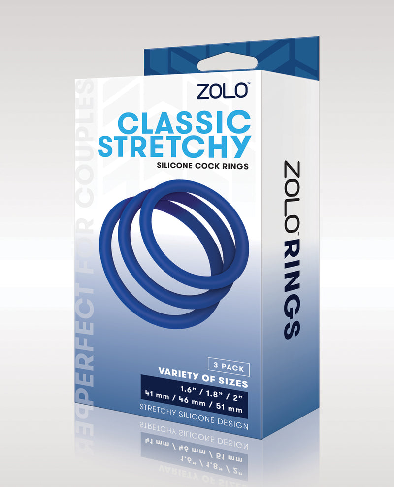 Indlæs billede i gallerifremviser, Zolo Stretchy Silicone Cock Rings Set Blue Three Sizes 1.6 1.8 2 Inch ID