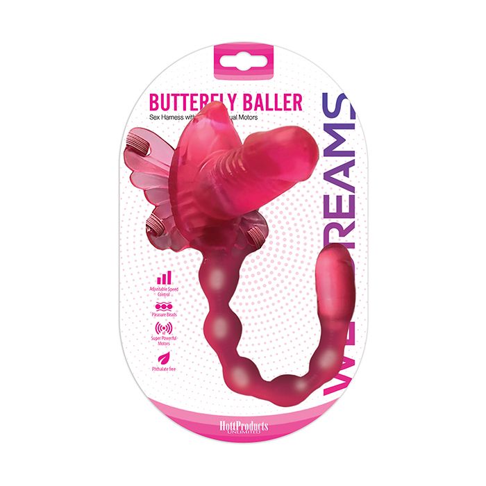 Indlæs billede i gallerifremviser, Wet Dreams Butterfly Baller Sex Harness w/Dildo - Pink