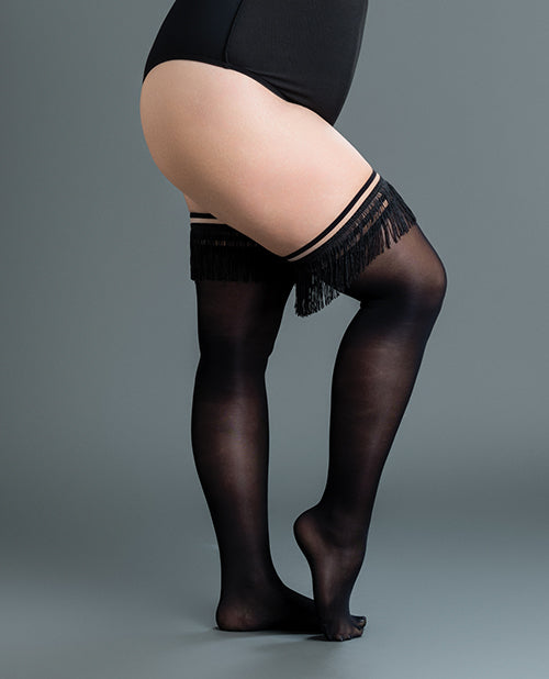 Load image into Gallery viewer, Kix'ies Keila Semi Opaque Fringe Thigh High Black C