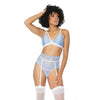 Cargue la imagen en el visor de la galería, Scallop Stretch Lace Bra, Garter Belt & G-String Light Blue/White S/M