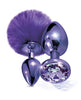 Bild in den Galerie-Viewer laden, Nixie Metall Analplug Set mit eingelegtem Schmuck & Bommel - Lila Metallic