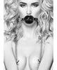 Załaduj obraz do przeglądarki galerii, Shots Ouch Black & White Breathable Ball Gag w/Nipple Clamps - Black