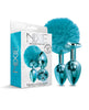 Încărcați imaginea în vizualizatorul Galerie, Set de dop anal metalic Nixie cu bijuterie încrustată și pompon - Albastru metalic