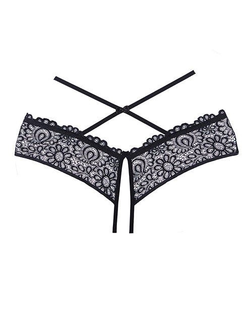 Carica l'immagine nel visualizzatore Galleria, Adore Crayzee Open Panty w/Criss Cross Waist Straps & Lace Black O/S