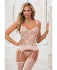 Load image into Gallery viewer, Champagne Pink Lace Up Garter Corset With Thong And Stockings One Size Adjustable Straps Comfortable Fit