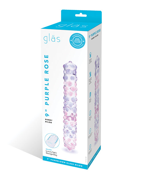 Indlæs billede i gallerifremviser, Glas 9" Purple Rose Nubby Glass Dildo - Purple/Pink