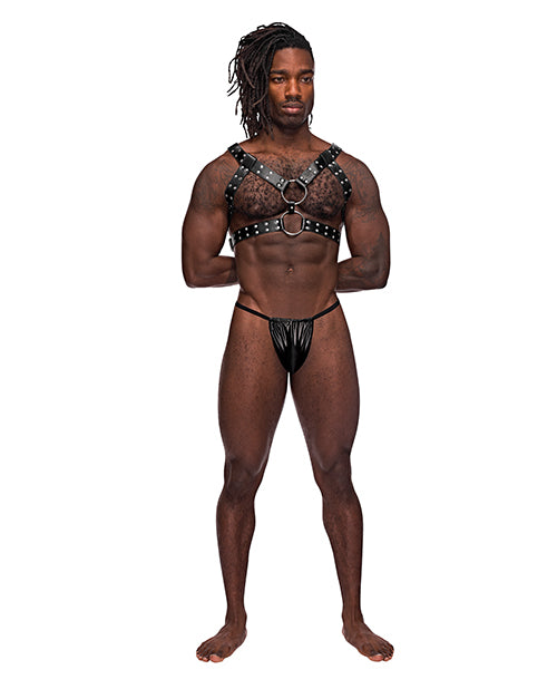 Carregar imagem no visualizador da Galeria, Leather Gemini Double Ring Harness Black O/S