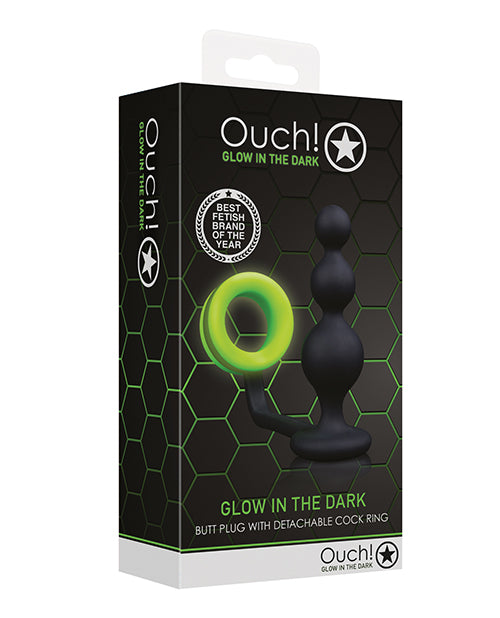 Cargue la imagen en el visor de la galería, Shots Ouch Beads Butt Plug w/Cock Ring - Glow in the Dark