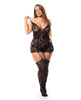 Lataa kuva gallerian katseluohjelmaan, Floral Fishnet Bodice w/Attached Garters & Thigh High Stockings Black QN