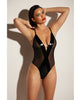 Carica l'immagine nel visualizzatore Galleria, FETISH Finesse Soft Cup Vinyl & Mesh Teddy w/Barbell Black L/XL