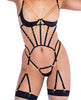 Cargue la imagen en el visor de la galería, Caged Temptress Satin & Tulle Bustier w/Draped Chain Detail & Thong Black LG