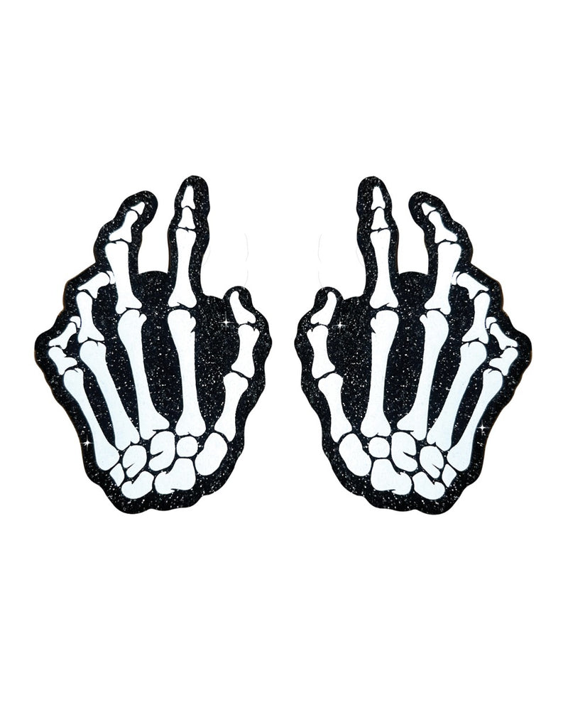 Load image into Gallery viewer, Neva Nude Holographic Skeleton Hands Pasties - White/Black O/S