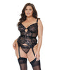 Ladda bilden i Galleri Viewer, Metallic Stretch Lace Garter Belt Bustier w/Lace Up Closure & Thong Black/Rose Gold 3X/4X
