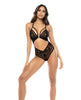 Cargue la imagen en el visor de la galería, Lace & Mesh Teddy w/Front Clasp & Lace Up Back Black L/XL