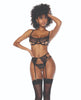 Load image into Gallery viewer, Lace Underwire Bra w/Crotchless Thong and Garter 3 pc Set - Black L/XL