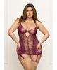 Load image into Gallery viewer, Metallic Lace with Mesh Gartered Chemise & Thong - Plum 1X/2X