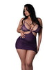 Charger l'image dans la visionneuse de la galerie, Leather & Lace Stretch Mesh and Lace Chemise w/Thong 2 pc Set - Plum 2X