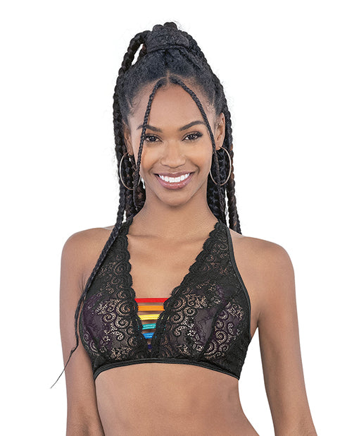 Load image into Gallery viewer, Pride Lace Rainbow Strappy Top Black O/S