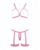 Load image into Gallery viewer, Kitten Teaser Strappy Open Cup Bra & Open Panty w/Leg Straps Pink O/S