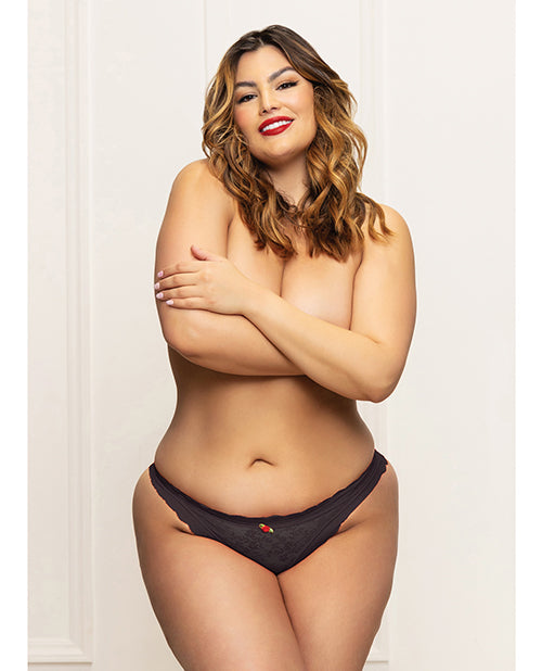 Charger l'image dans la visionneuse de la galerie, Lace Panty w/Heart Cut Out Back & Pearl Chain Detail - Black 1X/2X