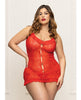 Charger l'image dans la visionneuse de la galerie, Nuisette en dentelle avec bord volanté et string – Rouge QN