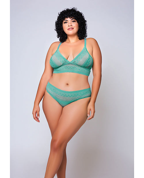 Indlæs billede i gallerifremviser, Geometric Lace Bralette & Hipster Teal 3X