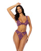Cargue la imagen en el visor de la galería, Evrice Lace and Mesh Underwire Bra w/Thong - Purple L/XL