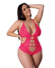 Lataa kuva gallerian katseluohjelmaan, Get It Girl Lace Halter Teddy w/Snap Crotch - Pink QN