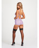 Load image into Gallery viewer, Lace & Mesh Triangle Cup Chemise w/Garters & Thong Lavender LG