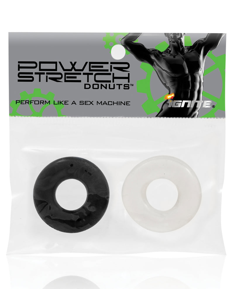 Load image into Gallery viewer, Ignite Power Stretch Donut Cock Ring - Clear/Black Pack of 2
