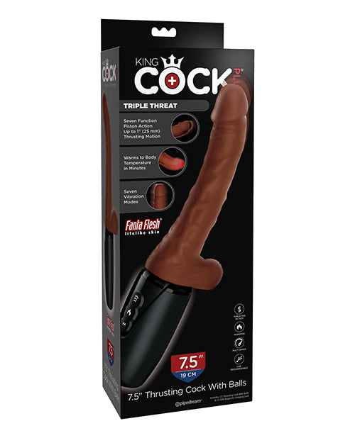 Cargue la imagen en el visor de la galería, King Cock Plus Thrusting, Warming & Vibrating 7.5" Triple Threat Dong - Brown